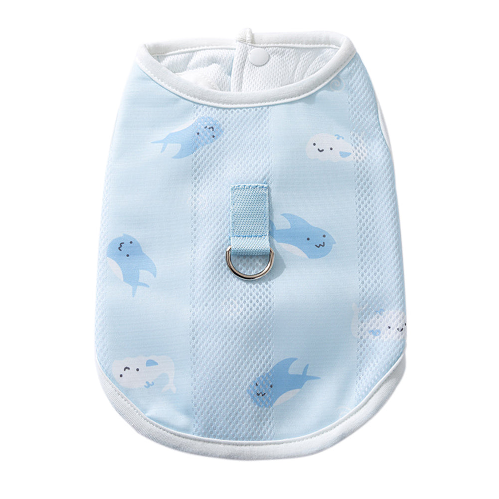 Dog Cooling Vest for Summer – Breathable and Adjustable Fit in Blue Dolphin and White Leaves – Lightweight Heat Protection 0
