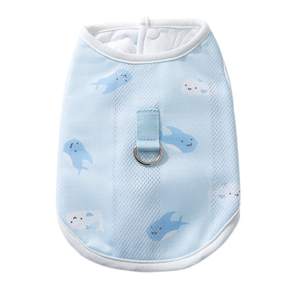 Dog Cooling Vest for Summer – Breathable and Adjustable Fit in Blue Dolphin and White Leaves – Lightweight Heat Protection 0