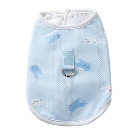 Dog Cooling Vest for Summer – Breathable and Adjustable Fit in Blue Dolphin and White Leaves – Lightweight Heat Protection 0