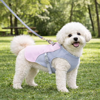 Dog cooling vest featuring evaporative technology, designed for medium to large breeds, made from lightweight breathable mesh for optimal comfort and cooling during hot weather. 2