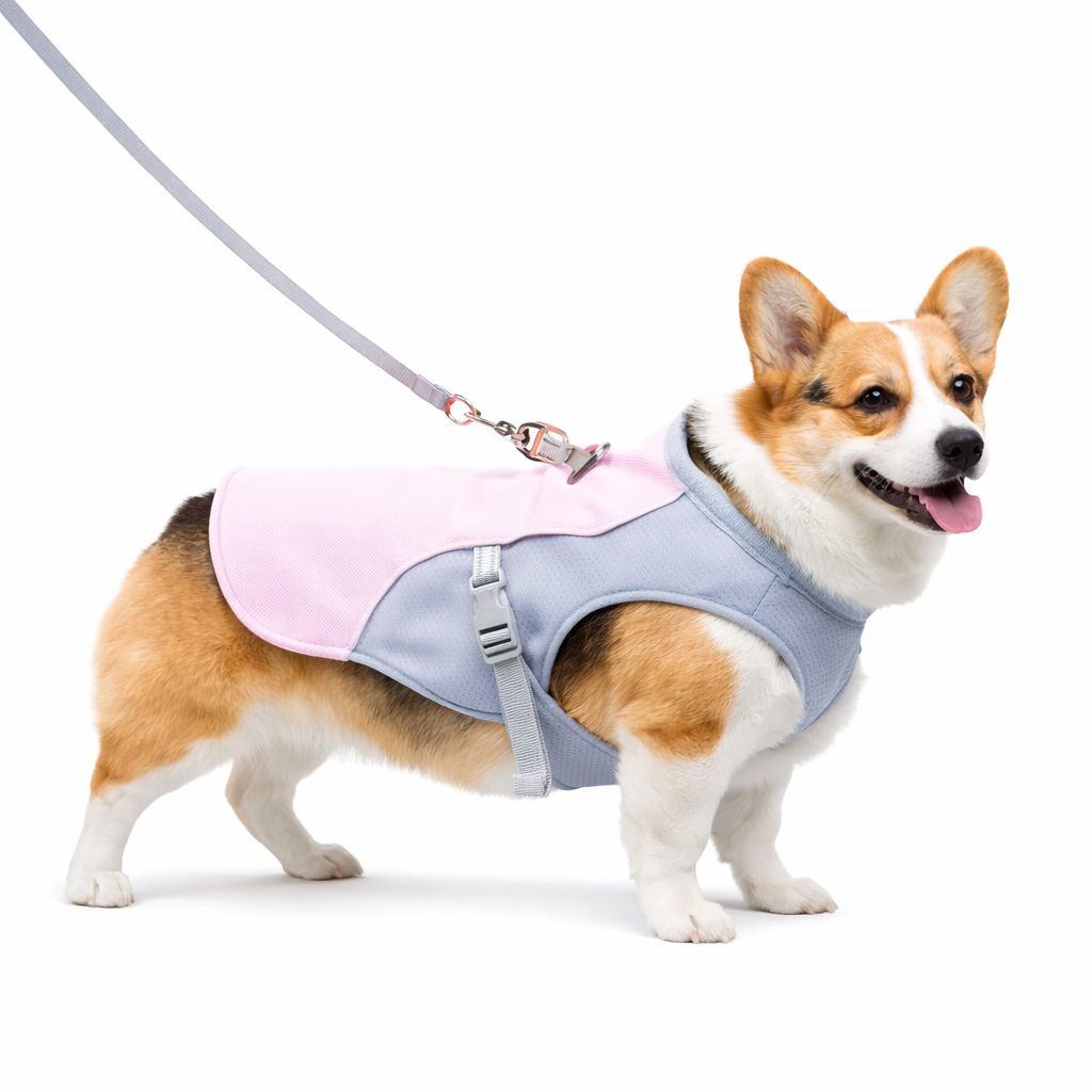 Dog cooling vest featuring evaporative technology, designed for medium to large breeds, made from lightweight breathable mesh for optimal comfort and cooling during hot weather. 5