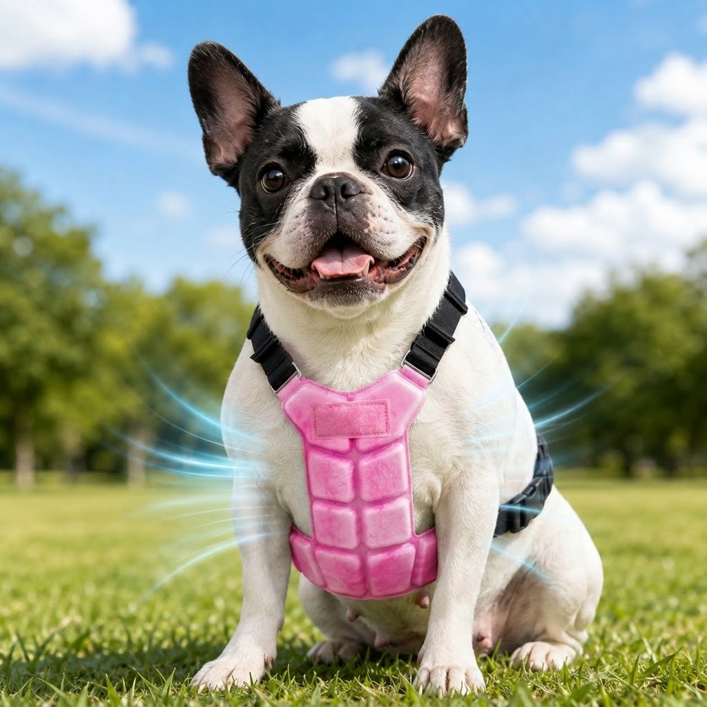 Dog Cooling Vest featuring advanced PCM Technology, an adjustable and reusable cooling jacket designed for dogs, perfect for hot summer days, and made with waterproof materials. 0