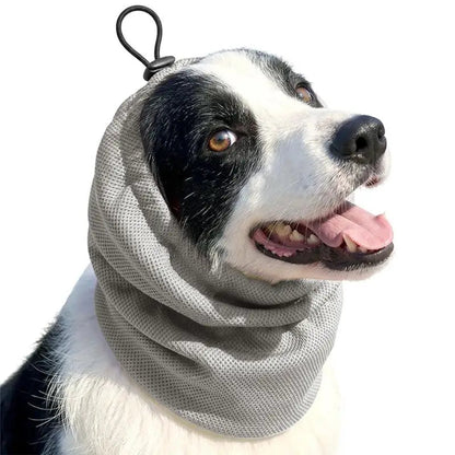 Dog ear cover for grooming and noise reduction, made from breathable cooling fabric, suitable for dogs of all sizes. 7