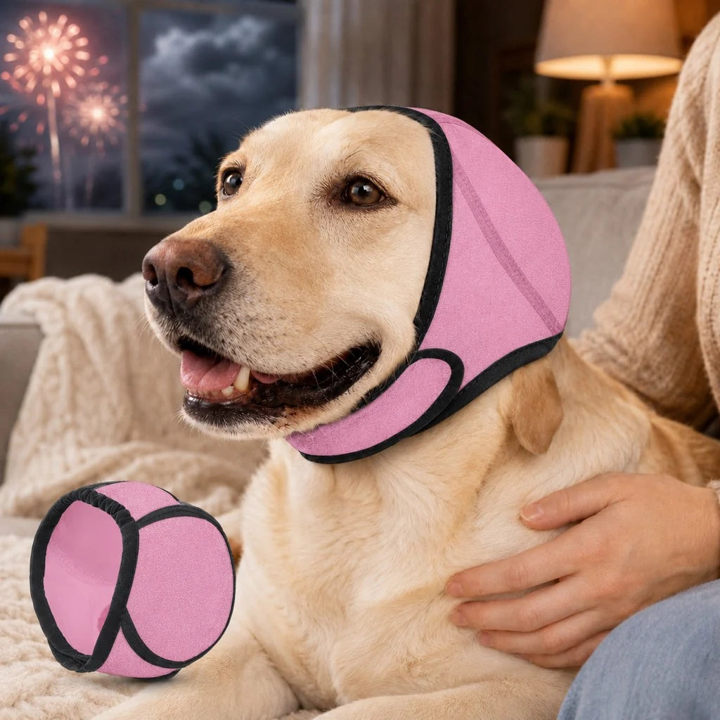 Dog ear cover made of soft stretchy fabric designed for noise and water protection, ideal for keeping dogs comfortable and safe during outdoor activities. 11
