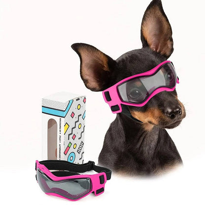 Dog goggles with UV protection featuring an adjustable strap, designed for canine eye safety during outdoor activities, ensuring durability and comfort for pets. 3