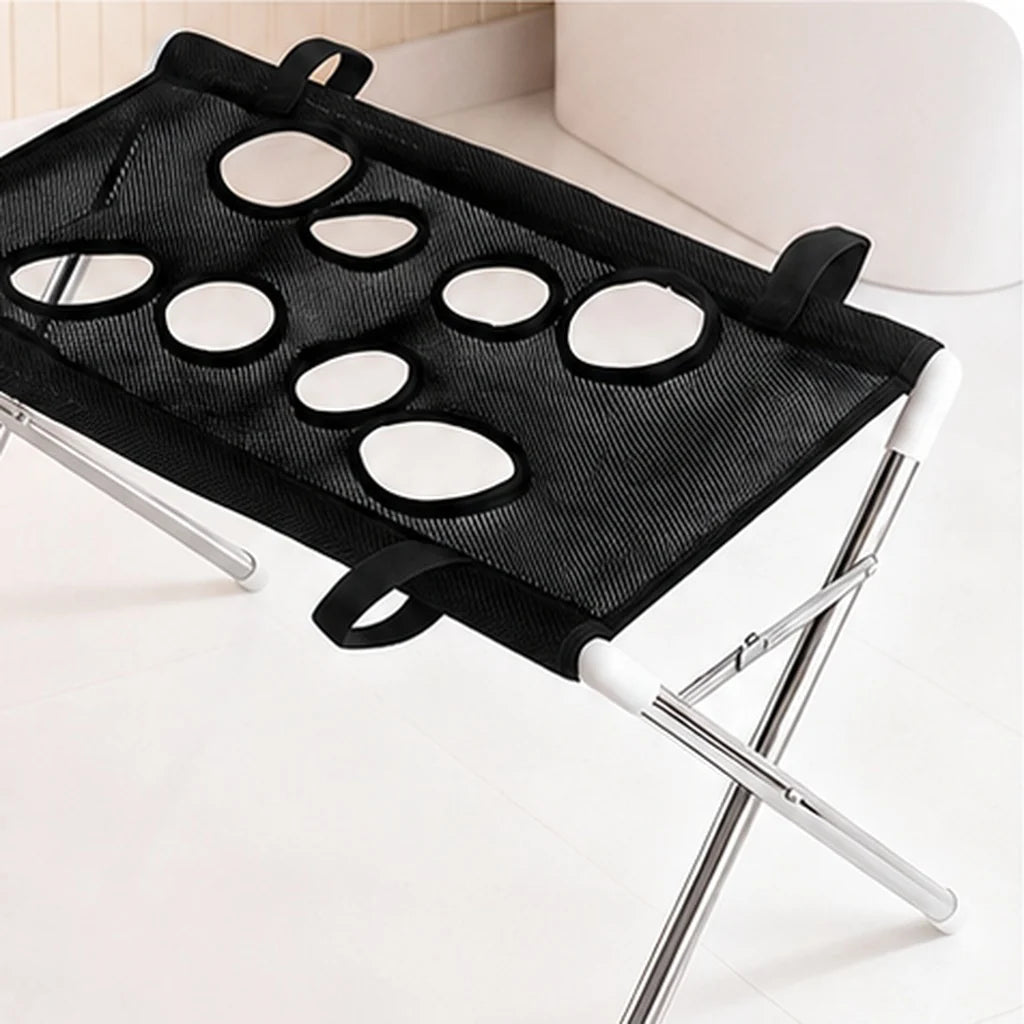 Dog grooming stand featuring adjustable openings and breathable mesh, designed as a foldable table for small dogs and cats, providing convenience and comfort during grooming sessions. 9