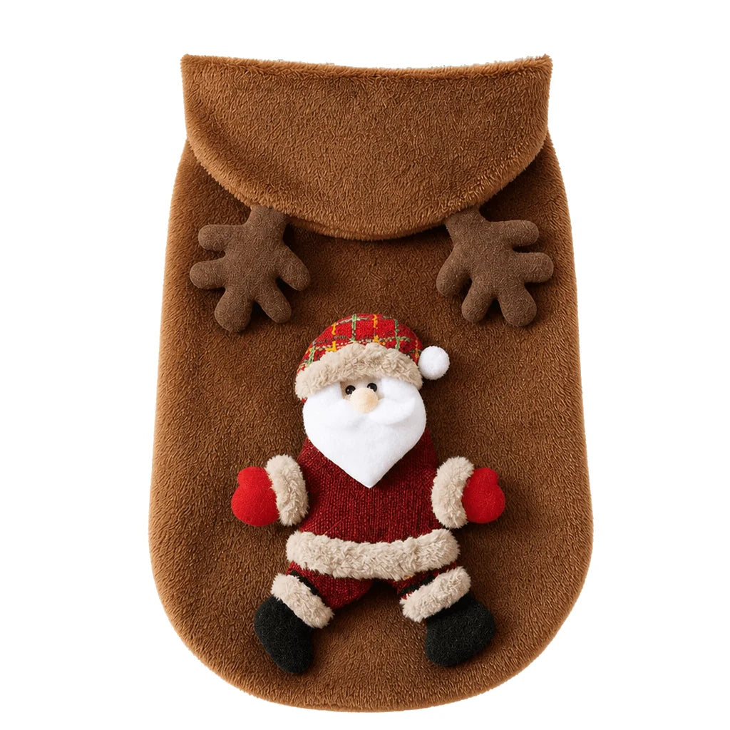 Dog hoodie for small and medium pets made of cozy flannel material, featuring a festive holiday design in vibrant red and green colors. 4