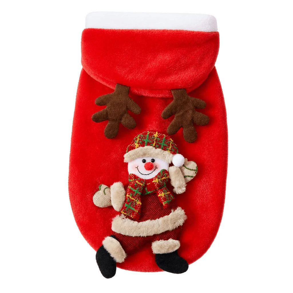 Dog hoodie for small and medium pets made of cozy flannel material, featuring a festive holiday design in vibrant red and green colors. 5