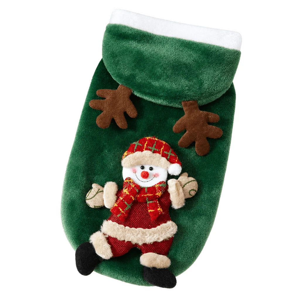 Dog hoodie for small and medium pets made of cozy flannel material, featuring a festive holiday design in vibrant red and green colors. 6