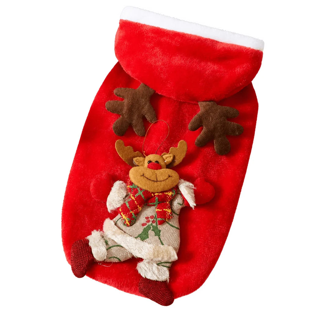 Dog hoodie for small and medium pets made of cozy flannel material, featuring a festive holiday design in vibrant red and green colors. 8