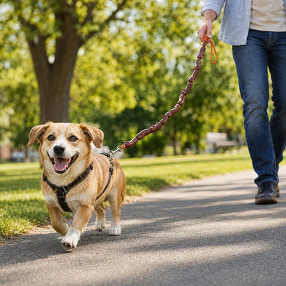 Dog leash featuring a 360° swivel clasp and flexible rubber links, designed in a fun sausage pattern, measuring 53 inches, perfect for daily walks 0