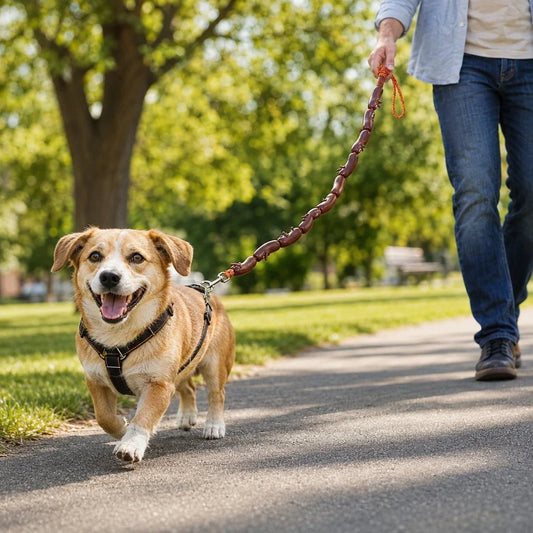 Dog leash featuring a 360° swivel clasp and flexible rubber links, designed in a fun sausage pattern, measuring 53 inches, perfect for daily walks 0