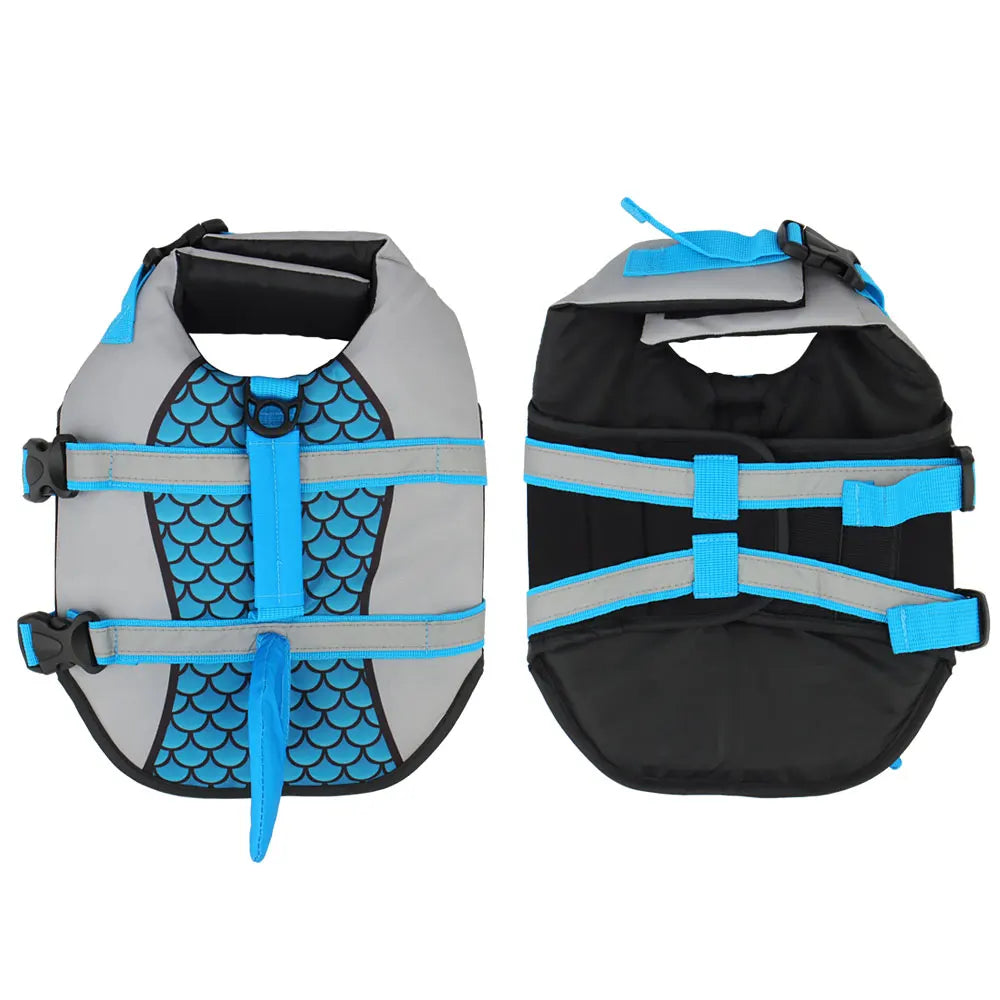 Dog life jacket featuring adjustable straps and a sturdy rescue handle, designed for small dogs, offering high buoyancy for safe swimming and water activities. 3