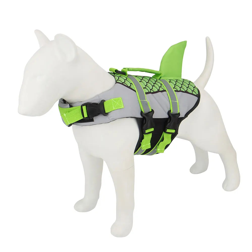 Dog life jacket featuring adjustable straps and a sturdy rescue handle, designed for small dogs, offering high buoyancy for safe swimming and water activities. 4