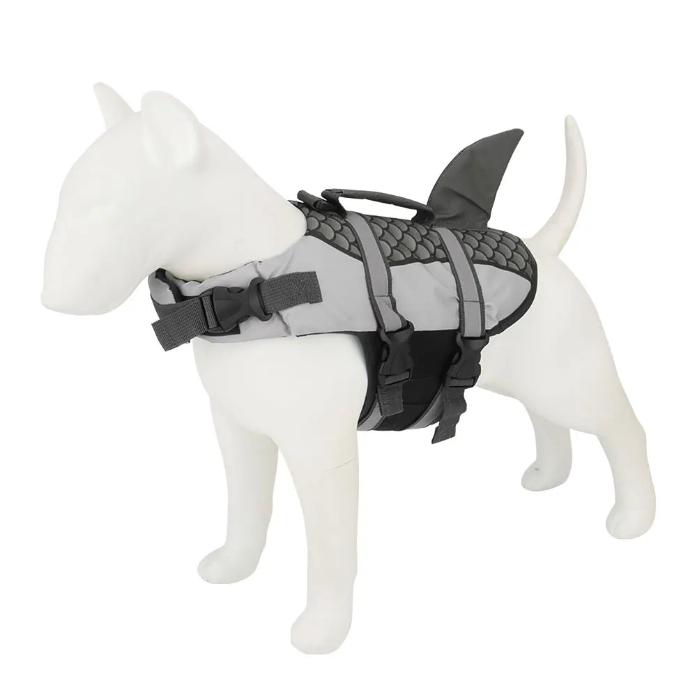 Dog life jacket featuring adjustable straps and a sturdy rescue handle, designed for small dogs, offering high buoyancy for safe swimming and water activities. 5
