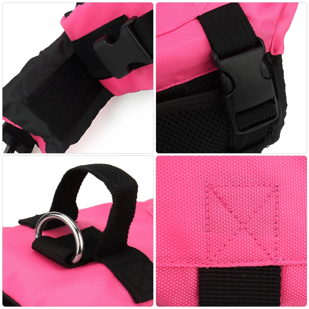 Dog life jacket featuring a shark design with reflective strips and a sturdy rescue handle, ideal for small to medium dogs, providing safety and style during water activities 4