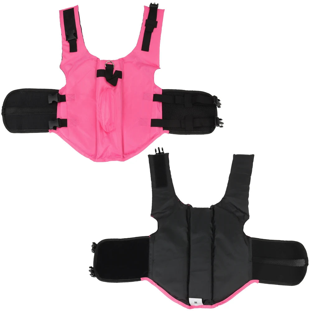 Dog life jacket featuring a shark design with reflective strips and a sturdy rescue handle, ideal for small to medium dogs, providing safety and style during water activities 6