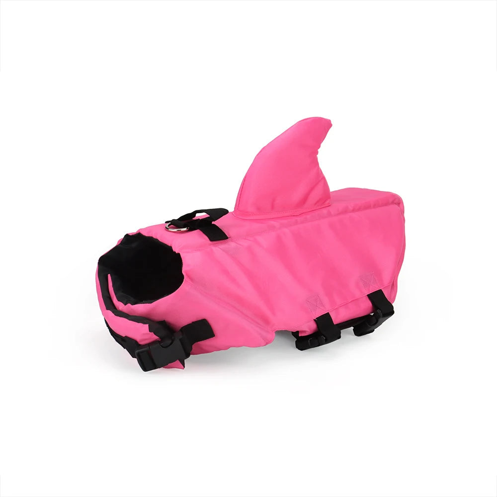 Dog life jacket featuring a shark design with reflective strips and a sturdy rescue handle, ideal for small to medium dogs, providing safety and style during water activities 7