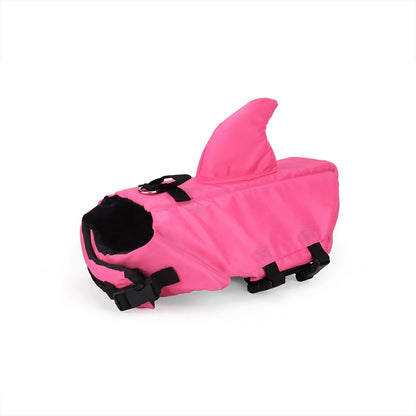 Dog life jacket featuring a shark design with reflective strips and a sturdy rescue handle, ideal for small to medium dogs, providing safety and style during water activities 7