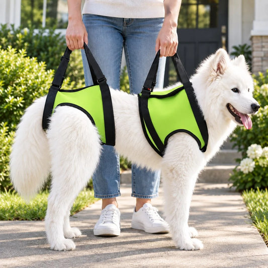 Dog Mobility Lift Harness in red, designed for senior dogs, featuring adjustable support and flexible fabric for comfort and ease of movement. 0