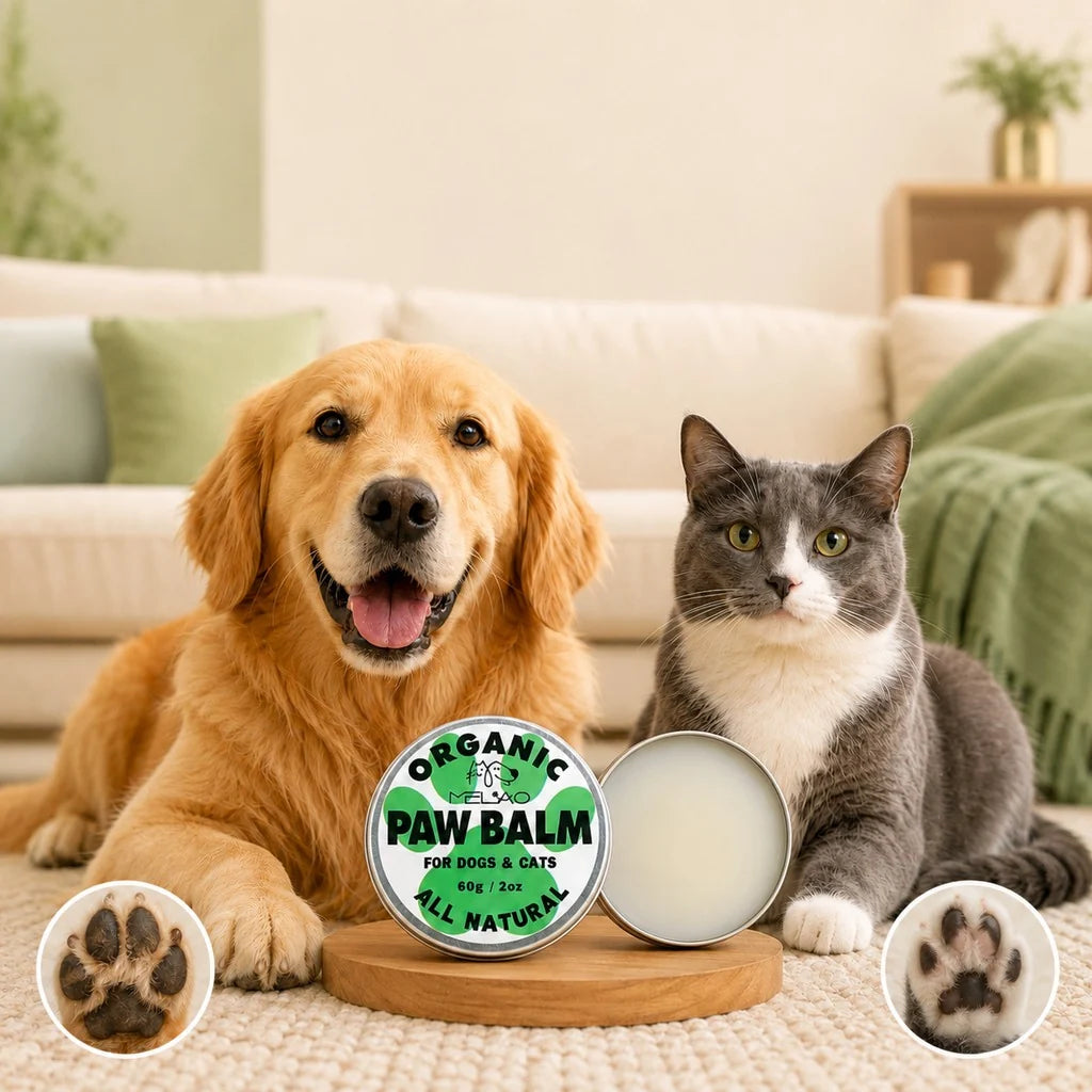 Dog Paw Balm for moisturizing dry pads, featuring a soothing formula with coconut oil and shea butter, designed for easy application to keep your dog's paws healthy 0