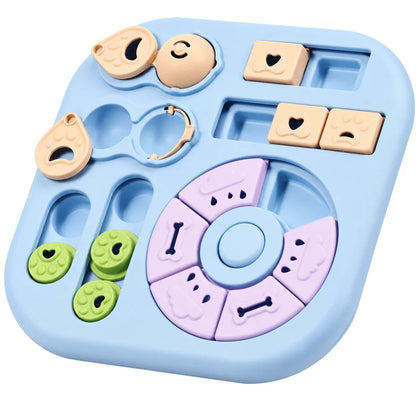 Dog puzzle toy designed for interactive mental stimulation, featuring treat dispensing and slow feeding capabilities, perfect for engaging and entertaining pets. 3