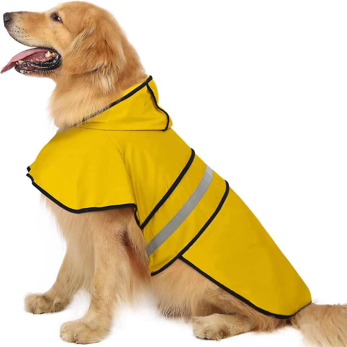 Dog raincoat with hood, 100% waterproof design, adjustable fit for all sizes, and lightweight outdoor rain gear for dogs. 0