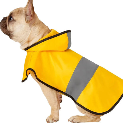 Dog raincoat with hood, 100% waterproof design, adjustable fit for all sizes, and lightweight outdoor rain gear for dogs. 2