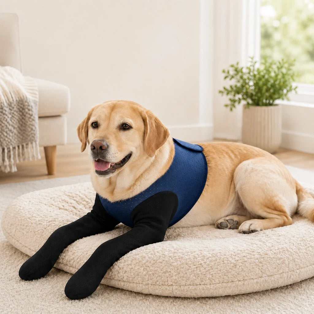Dog recovery sleeves for front leg protection in black and navy, designed as a cone-free anti-lick solution with soft breathable fabric for comfort and healing. 0