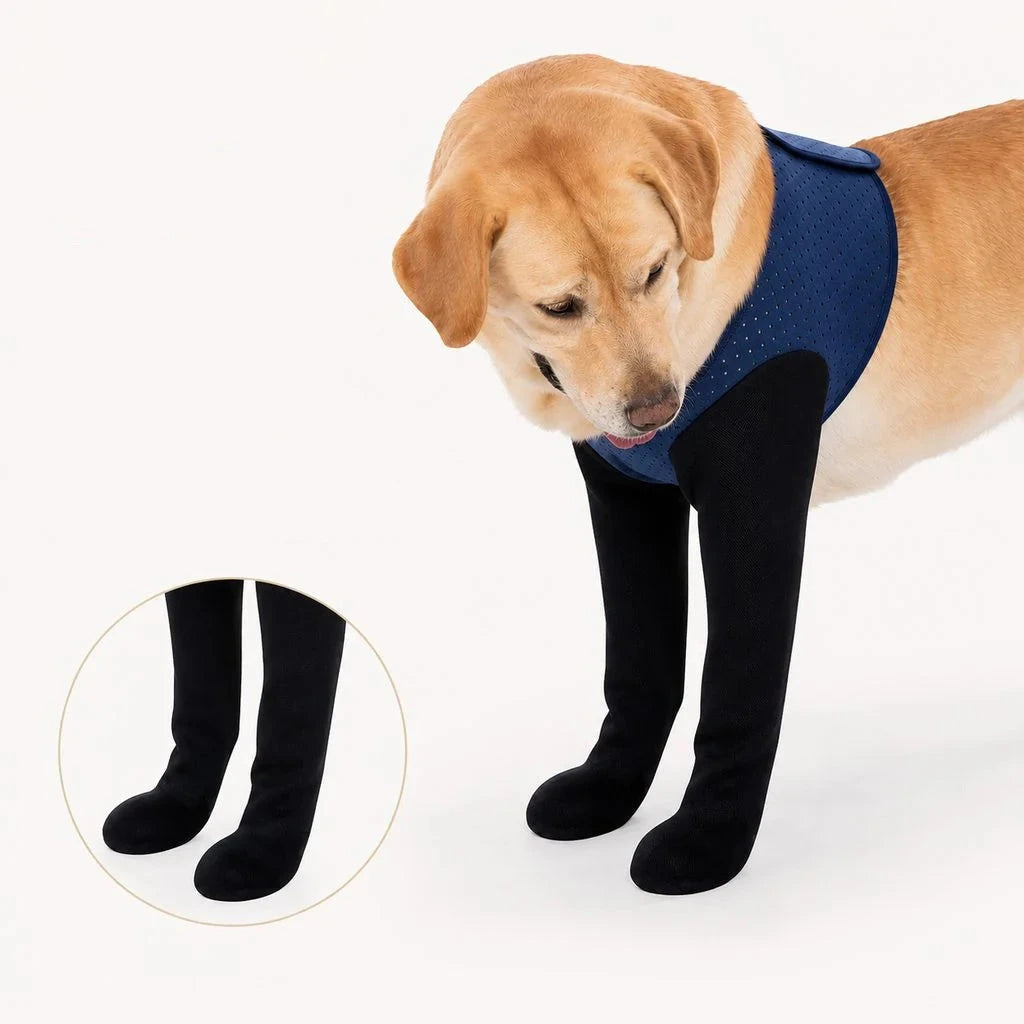 Dog recovery sleeves for front leg protection in black and navy, designed as a cone-free anti-lick solution with soft breathable fabric for comfort and healing. 6