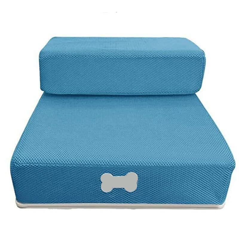Two-step foam dog stairs for bed in various colors including grey, red, blue, beige, and black; features anti-slip cover, is washable and 2