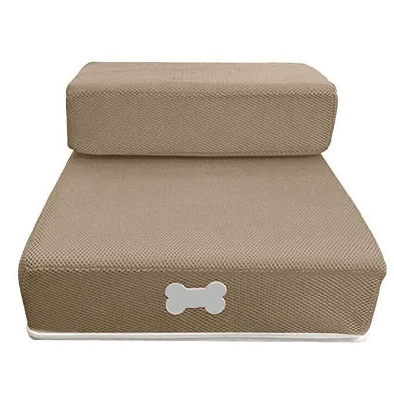 Two-step foam dog stairs for bed in various colors including grey, red, blue, beige, and black; features anti-slip cover, is washable and 3