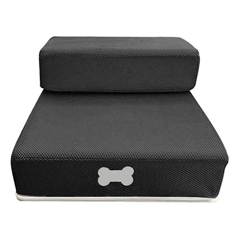 Two-step foam dog stairs for bed in various colors including grey, red, blue, beige, and black; features anti-slip cover, is washable and 5
