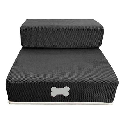 Two-step foam dog stairs for bed in various colors including grey, red, blue, beige, and black; features anti-slip cover, is washable and 5