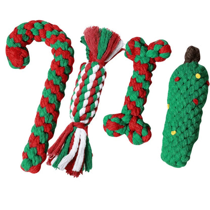 Dog Toy Rope Set featuring a festive linen design, perfect for interactive tugging and chewing fun, ideal for small and medium dogs. 2