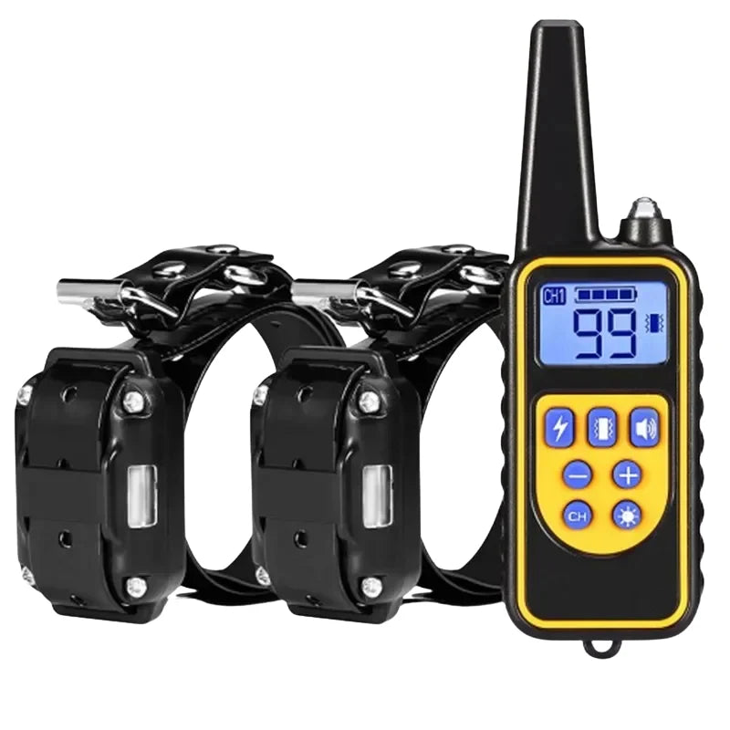 Dog training collar featuring a long-range remote control and waterproof design, ideal for training multiple dogs effectively. 4
