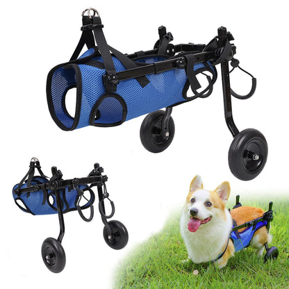 Dog wheelchair for small dogs with back leg support, featuring an adjustable frame and breathable mesh harness for enhanced mobility and comfort. 0