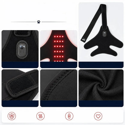 Dog wrap featuring an adjustable fit for ultimate comfort, designed for both senior and active dogs, equipped with dual-wavelength red light therapy to promote healing and 7