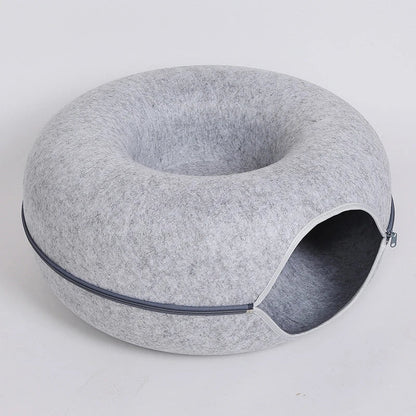 Donut Cat Bed Tunnel - Cozy Wool Felt Cat Bed with Play Area, Foldable Design for Cats and Kittens, Soft and Stylish 10