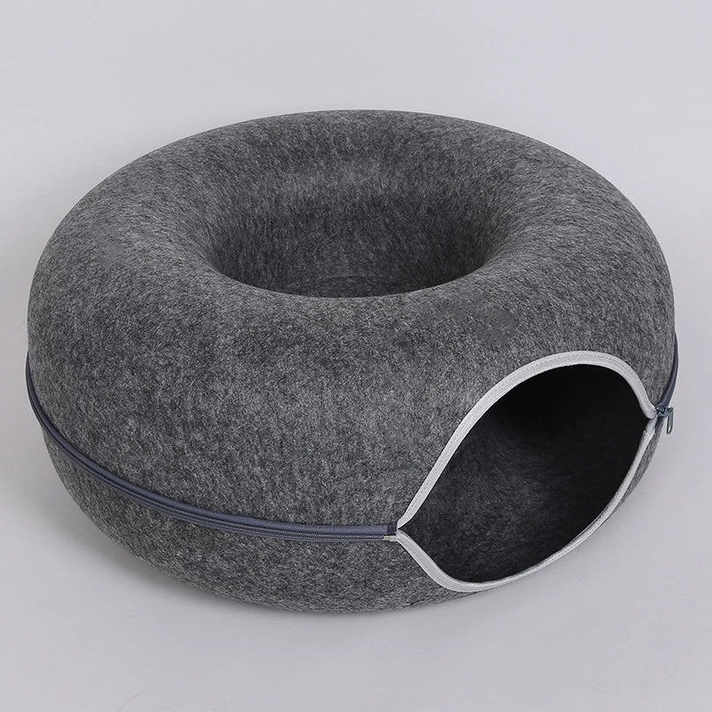 Donut Cat Bed Tunnel - Cozy Wool Felt Cat Bed with Play Area, Foldable Design for Cats and Kittens, Soft and Stylish 11