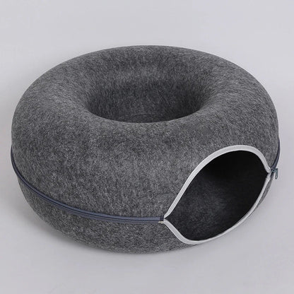 Donut Cat Bed Tunnel - Cozy Wool Felt Cat Bed with Play Area, Foldable Design for Cats and Kittens, Soft and Stylish 11