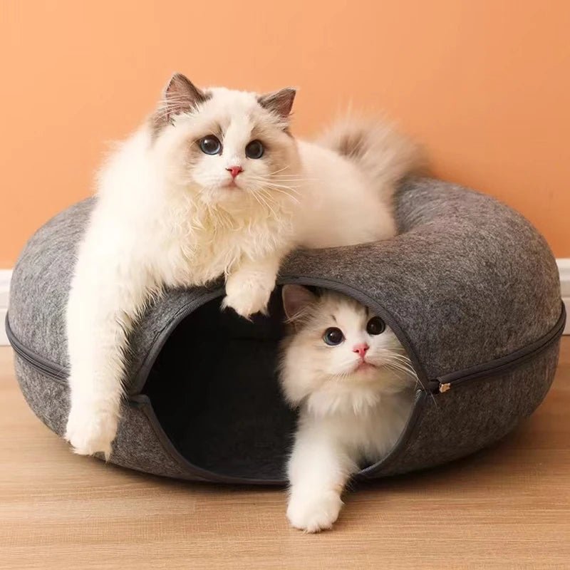 Donut Cat Bed Tunnel - Cozy Wool Felt Cat Bed with Play Area, Foldable Design for Cats and Kittens, Soft and Stylish 6