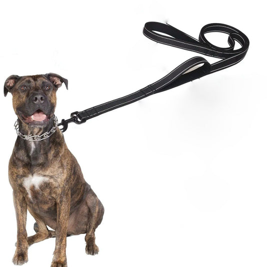 Double Handle Reflective Dog Leash for Large Breeds – Durable Padded Grip, Heavy Duty Polyester, Night Safety 0
