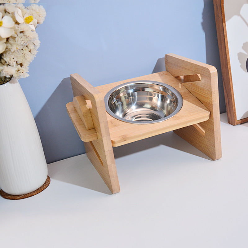 Double Pet Feeding Station - Elevated Dog Bowl Stand with Bamboo Frame and Stainless Steel Bowls for Cats and Dogs 0