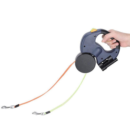 Double Tangle-Free Dog Leash with Built-in Flashlight and Waste Bag Holder for Two Dogs – 3m Reflective Nylon Tether 3
