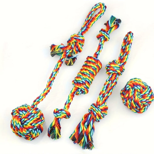 Durable 4-Piece Dog Toy Set with Rope and Balls – Ideal for Chewing and Dental Health 0