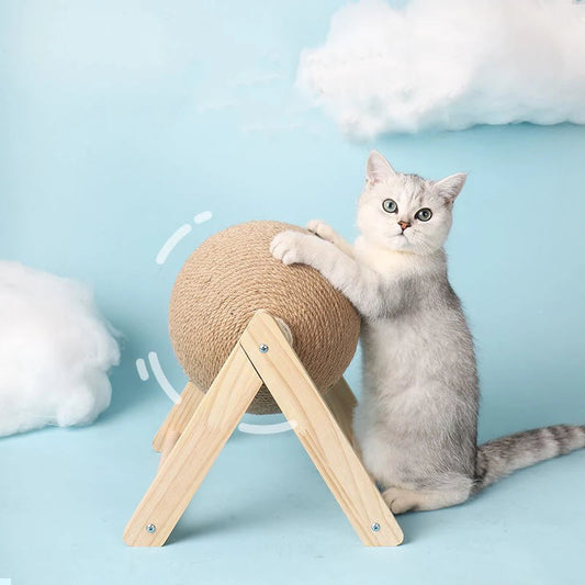Durable Cat Scratching Post with Toy Ball - Wear-Resistant Wood and Sisal Scratcher for Furniture Protection 0