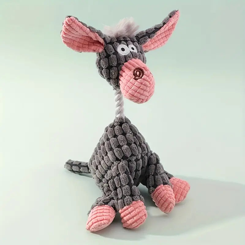 Durable Corduroy Dog Toy with Squeaker for Chewing and Cuddling – Light Pink/Brown, 23cm, Promotes Gum Health and Reduces Anxiety 0