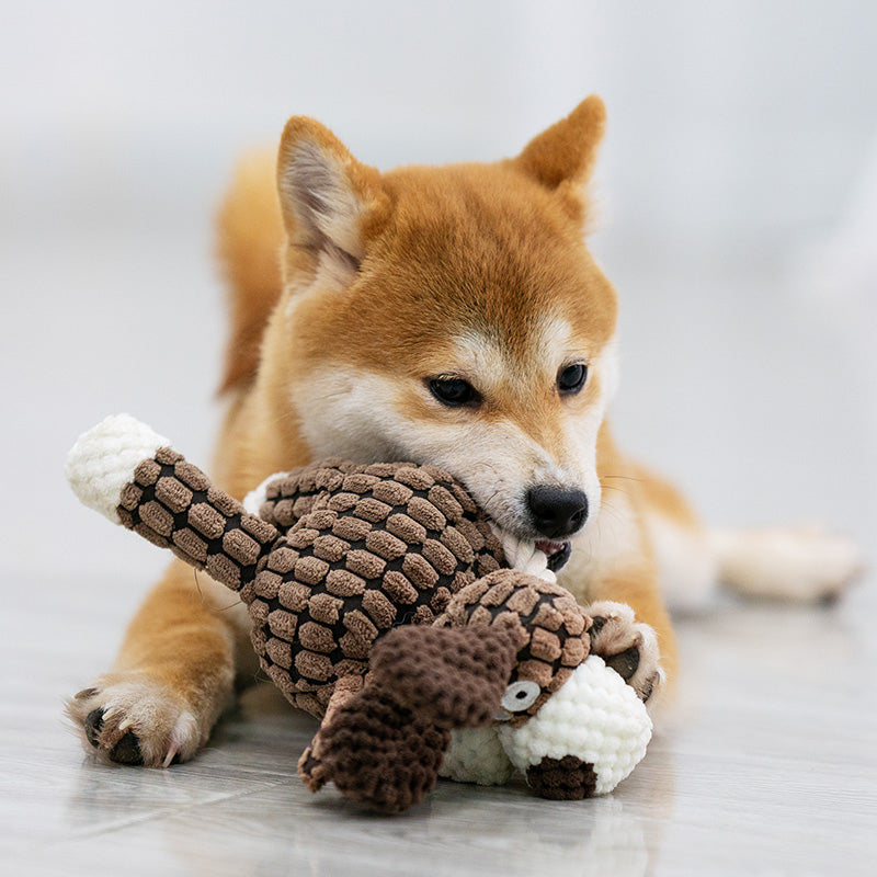 Durable Corduroy Dog Toy with Squeaker for Chewing and Cuddling – Light Pink/Brown, 23cm, Promotes Gum Health and Reduces Anxiety 3