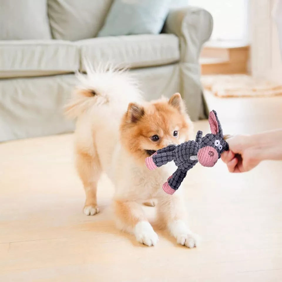 Durable Corduroy Dog Toy with Squeaker for Chewing and Cuddling – Light Pink/Brown, 23cm, Promotes Gum Health and Reduces Anxiety 6